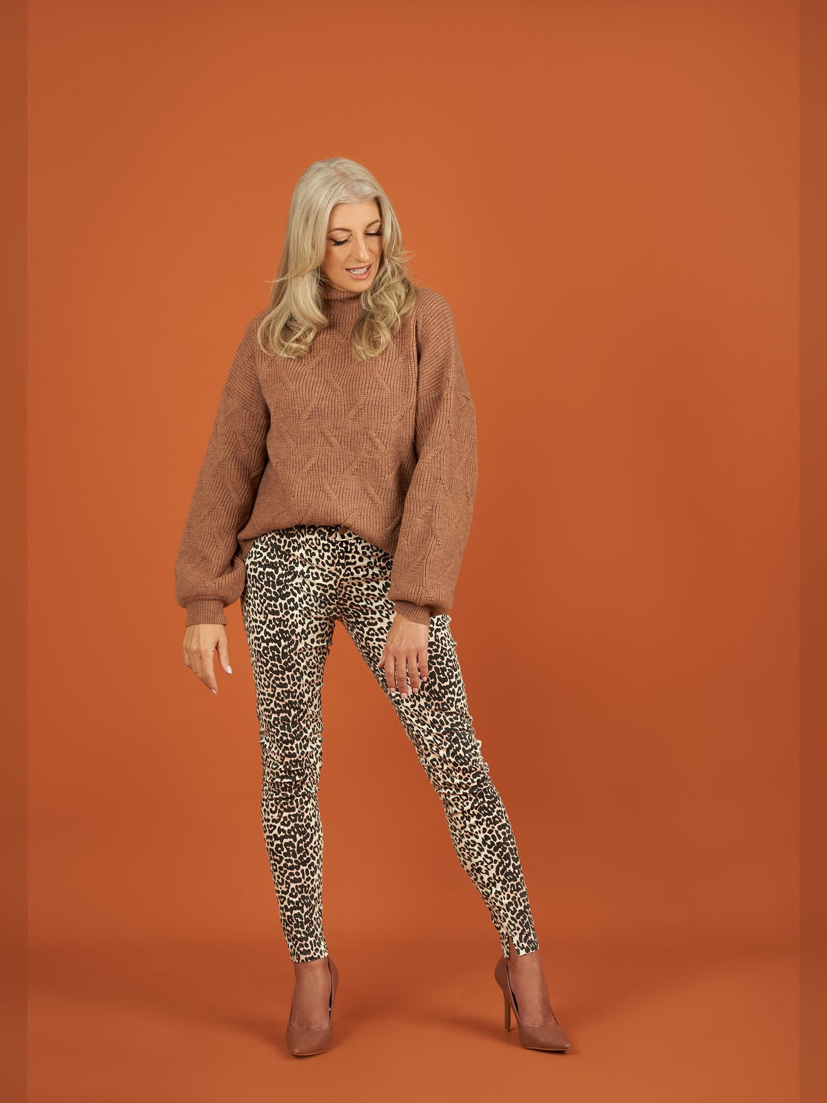 Tan Leopard-Print Skinny Pants