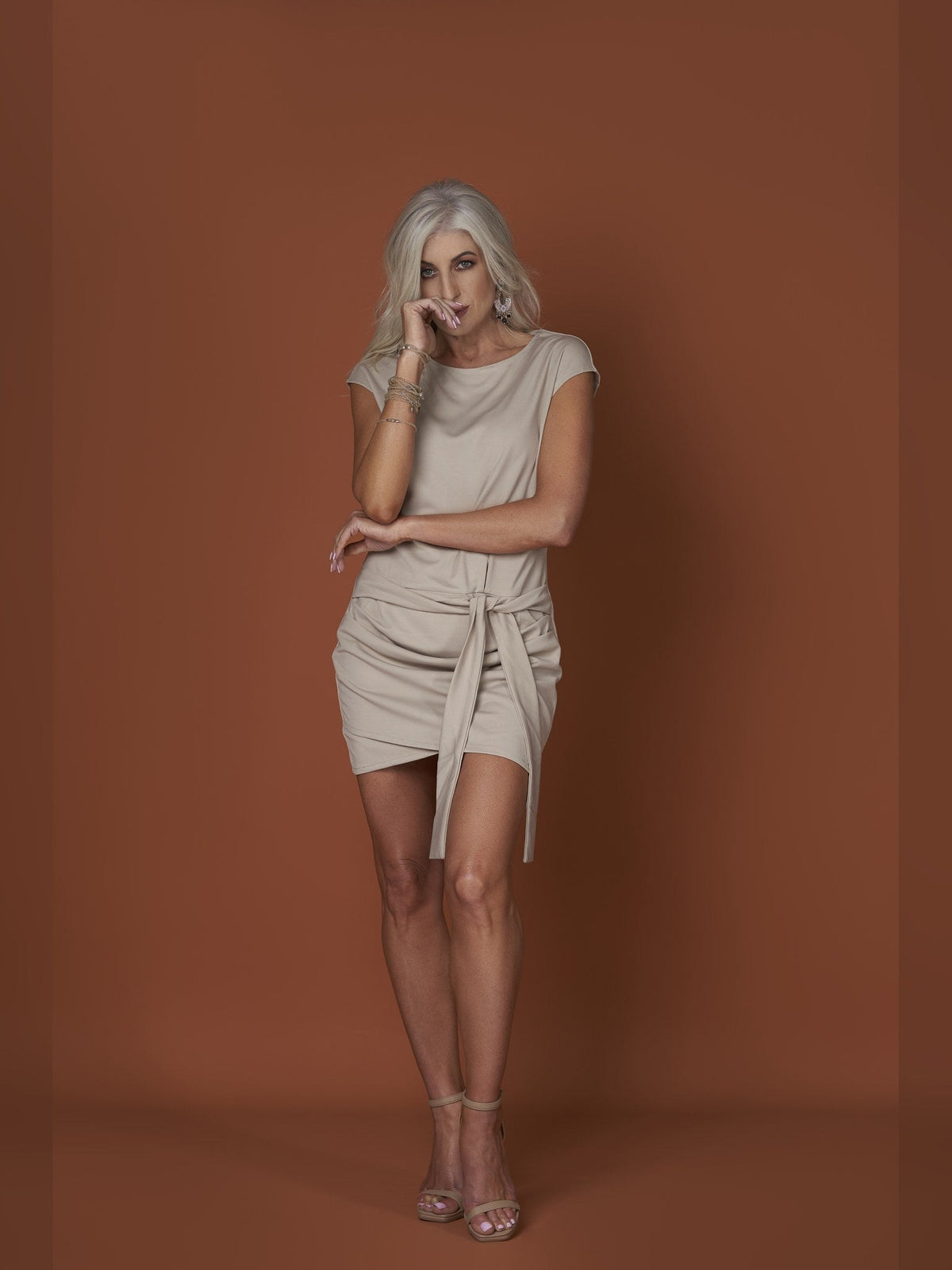 Ruched Tie-Front Dress