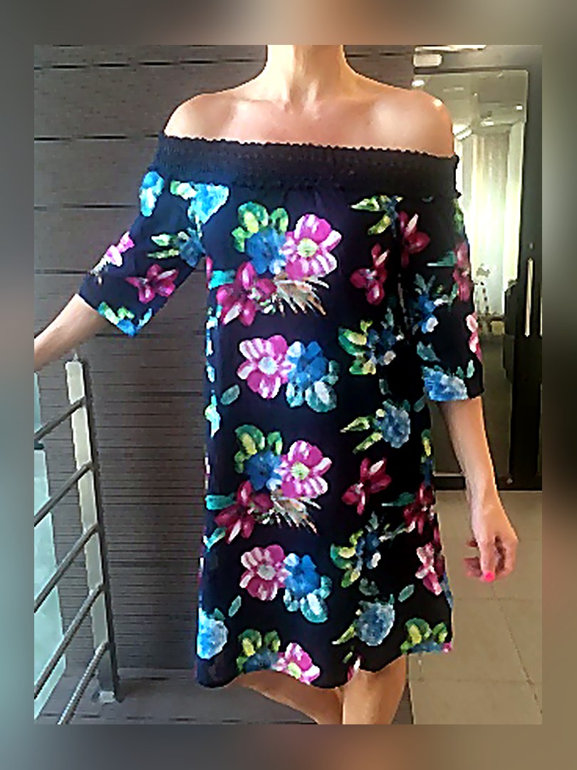 Navy Floral Off-Shoulder Dress