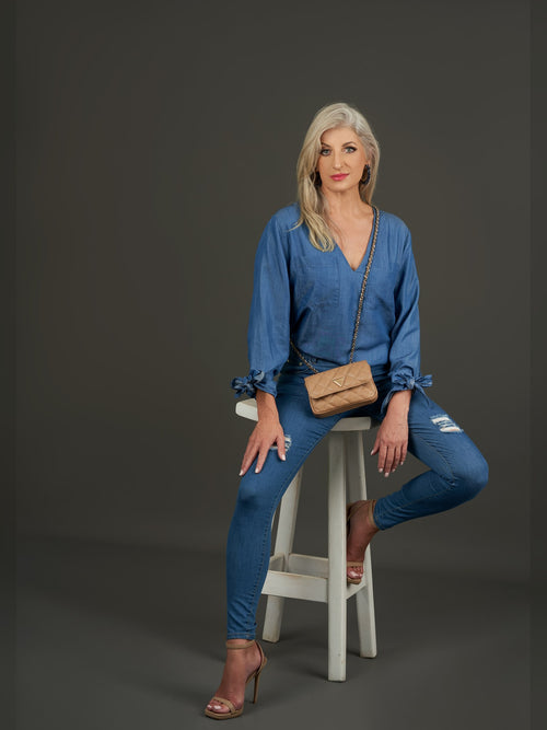 Blue Tie-Cuff Shirt