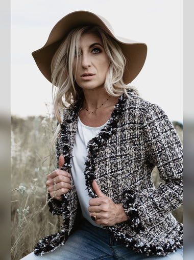 Cream-and-Black Tweed Jacket