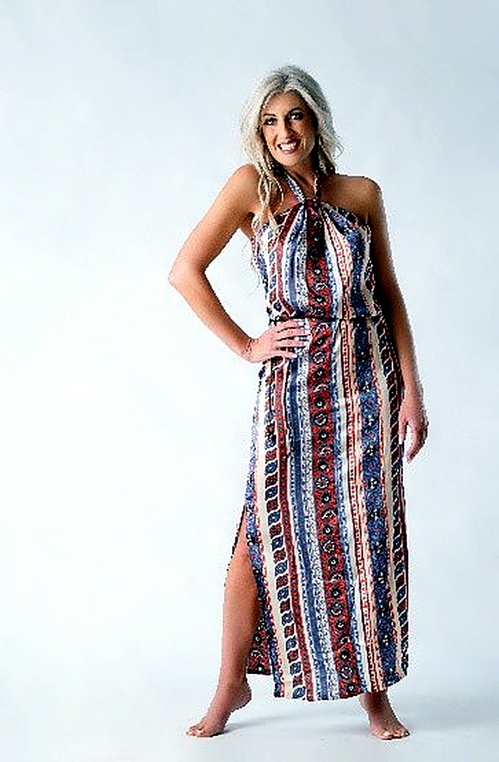 Striped Halter Maxi Dress
